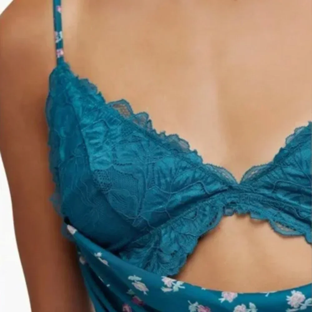 NWT Free People Gossamer Glow Midi Slip Dress Medium Deep Lagoon Combo - Picture 3 of 12